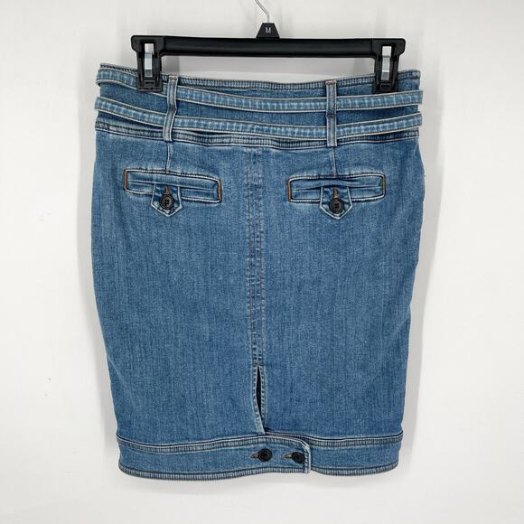 Swedish Hasbeens Denim Cargo Skirt Sz 36 / US M Blue Stone Bleach Wash Stretchy - Picture 6 of 13